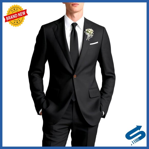 Classic Fit Two-Piece Suit Set Lightweight Blazer Pants Business Wedding